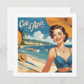 Vintage Cote D'Azur Beach Girl Card (Vorne/Hinten)