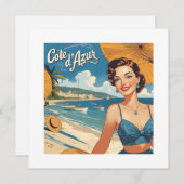 Vintage Cote D'Azur Beach Girl Feiertagskarte (Vorne/Hinten)