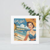 Vintage Cote D'Azur Beach Girl Feiertagskarte (Stehend Vorderseite)