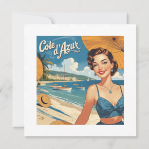 Vintage Cote D'Azur Beach Girl Feiertagskarte