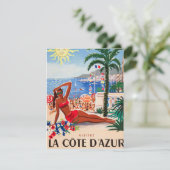 Vintage Cote D'Azur Beach Girl Feiertagskarte (Stehend Vorderseite)