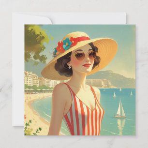 Vintage Cote D'Azur Beach Girl Flat Card