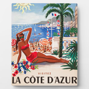 Vintage Cote D'Azur Beach Girl Fotoplatte