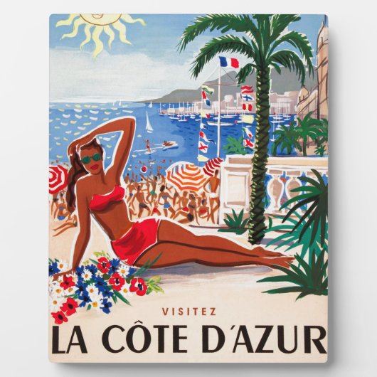Vintage Cote D'Azur Beach Girl Fotoplatte (Vorderseite)