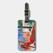 Vintage Cote D'Azur Beach Girl Gepäckanhänger (Vorderseite vertikal)