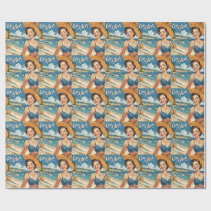 Vintage Cote D'Azur Beach Girl Geschenkpapier