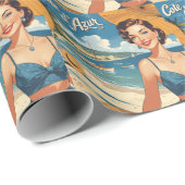 Vintage Cote D'Azur Beach Girl Geschenkpapier (Rolleneckpunkt)