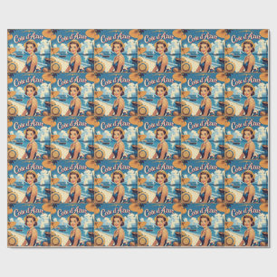 Vintage Cote D'Azur Beach Girl Geschenkpapier