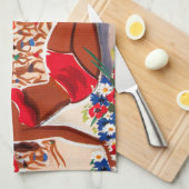 Vintage Cote D'Azur Beach Girl Geschirrtuch (Viertel Falte)