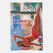 Vintage Cote D'Azur Beach Girl Geschirrtuch (Vertikal)