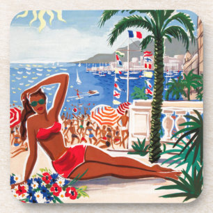 Vintage Cote D'Azur Beach Girl Getränkeuntersetzer