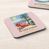 Vintage Cote D'Azur Beach Girl Getränkeuntersetzer (Linke Seite)