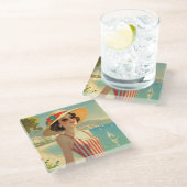 Vintage Cote D'Azur Beach Girl Glasuntersetzer (Schrägansicht)