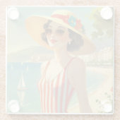 Vintage Cote D'Azur Beach Girl Glasuntersetzer (Rückseite)