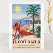 Vintage Cote D'Azur Beach Girl Karte (Gelbe Blume)