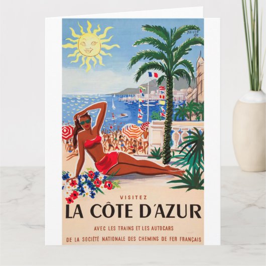 Vintage Cote D'Azur Beach Girl Karte (Vorderseite)