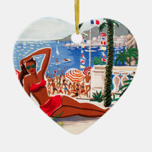 Vintage Cote D'Azur Beach Girl Keramik Ornament