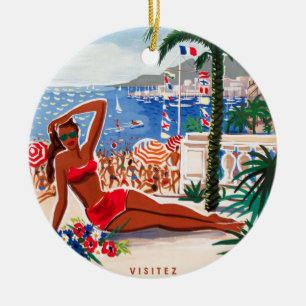Vintage Cote D'Azur Beach Girl Keramikornament