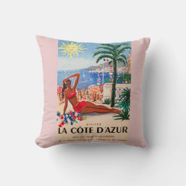 Vintage Cote D'Azur Beach Girl Kissen