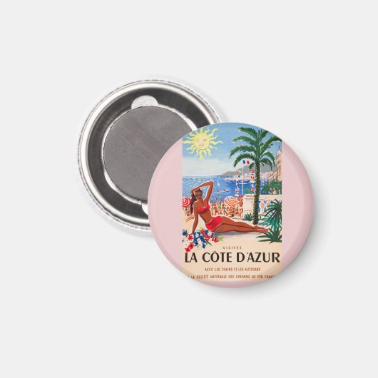 Vintage Cote D'Azur Beach Girl Magnet (Vorderseite/Rückseite)