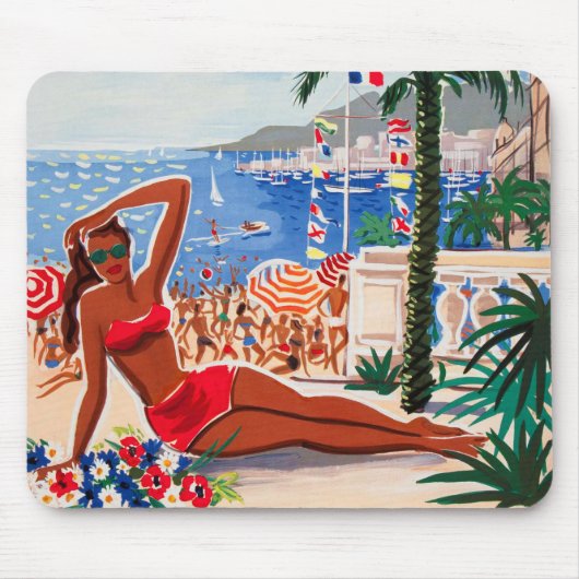 Vintage Cote D'Azur Beach Girl Mousepad (Vorne)