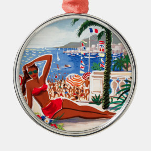 Vintage Cote D'Azur Beach Girl Ornament Aus Metall