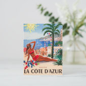 Vintage Cote D'Azur Beach Girl Postkarte (Stehend Vorderseite)