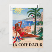 Vintage Cote D'Azur Beach Girl Postkarte (Vorne/Hinten)