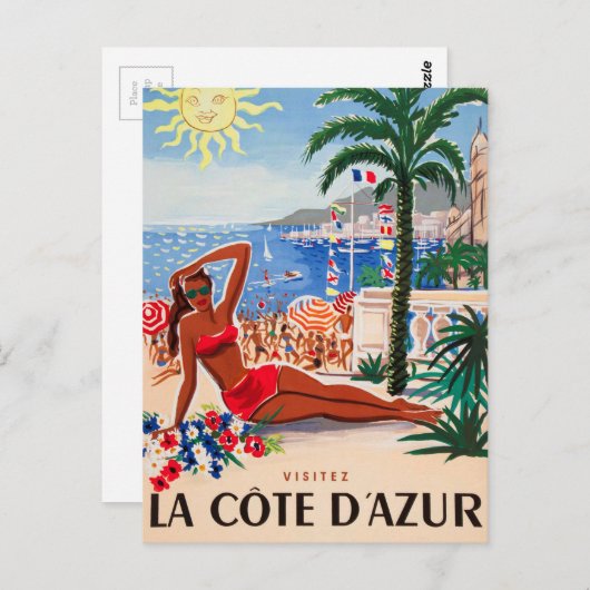 Vintage Cote D'Azur Beach Girl Postkarte (Vorne/Hinten)