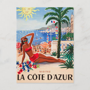 Vintage Cote D'Azur Beach Girl Postkarte