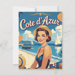 Vintage Cote D'Azur Beach Girl Postkarte