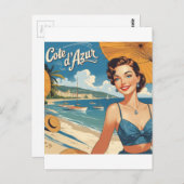 Vintage Cote D'Azur Beach Girl Postkarte (Vorne/Hinten)