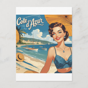 Vintage Cote D'Azur Beach Girl Postkarte