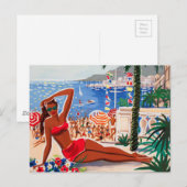 Vintage Cote D'Azur Beach Girl Postkarte (Vorne/Hinten)