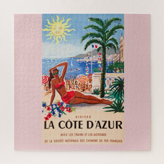 Vintage Cote D'Azur Beach Girl Puzzle (Vertikal)
