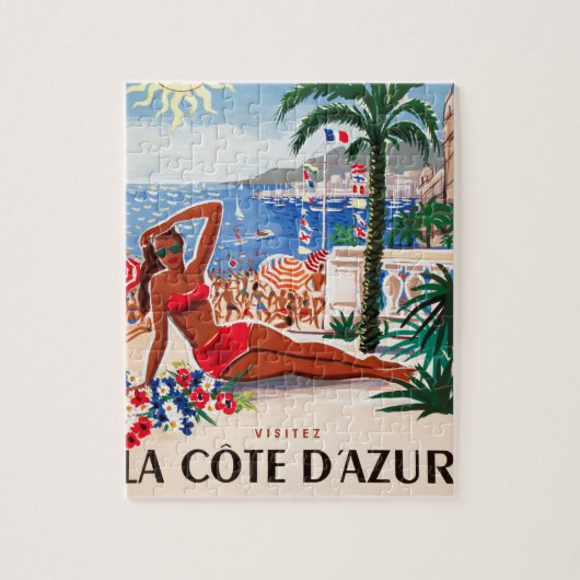 Vintage Cote D'Azur Beach Girl Puzzle (Vertikal)