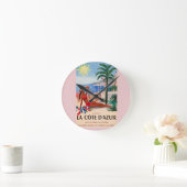 Vintage Cote D'Azur Beach Girl Runde Wanduhr (Zuhause)
