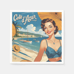 Vintage Cote D'Azur Beach Girl Serviette