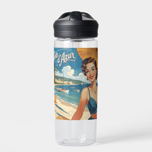 Vintage Cote D'Azur Beach Girl Trinkflasche (Vorderseite)