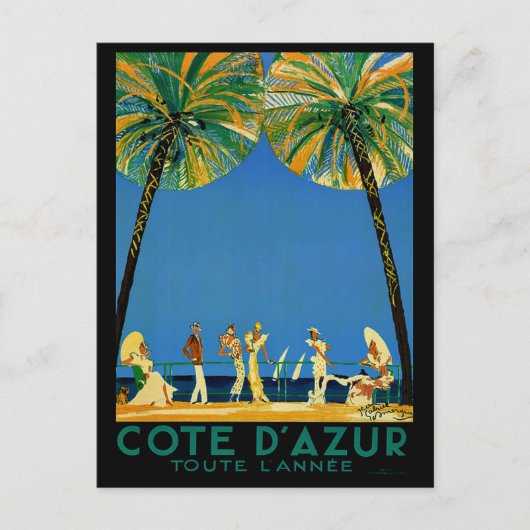 Vintage Côte d'Azur Französische Reise Postkarte (Vorderseite)