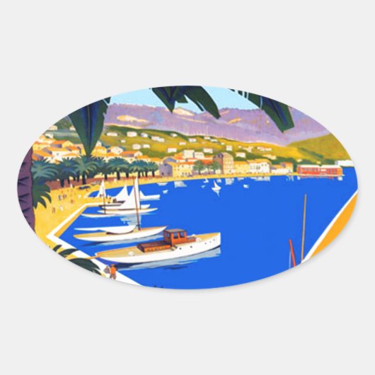 Vintage Cote D'Azur Ovaler Aufkleber (Vorderseite)