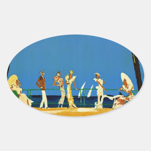 Vintage Côte d'Azur Ovaler Aufkleber (Vorderseite)