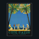 Vintage Côte d'Azur Postkarte<br><div class="desc">Französische und europäische Reisewerbung - Strand,  Menschen,  Palmen,  blaues Meer und Himmelsdarstellung</div>