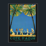 Vintage Côte d'Azur Postkarte<br><div class="desc">Französische und europäische Reisewerbung - Strand,  Menschen,  Palmen,  blaues Meer und Himmelsdarstellung</div>