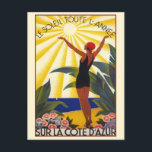 Vintage Côte d'Azur Postkarte<br><div class="desc">Jeder würde Liebe haben,  dieses Reiseplakat mit einer Retro-Abbildung der Côte d'Azur an der französischen Riviera zu erhalten. An der französischen Küste ist das ganze Jahr Sonne am Strand!</div>