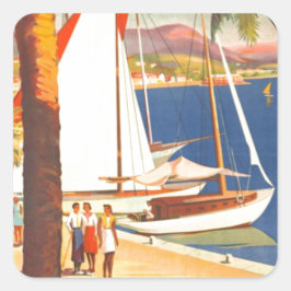 Vintage Côte d'Azur Quadratischer Aufkleber