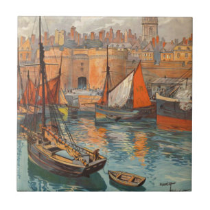 Vintage Cote d'Emeraude Saint Malo Port Tourismus Fliese