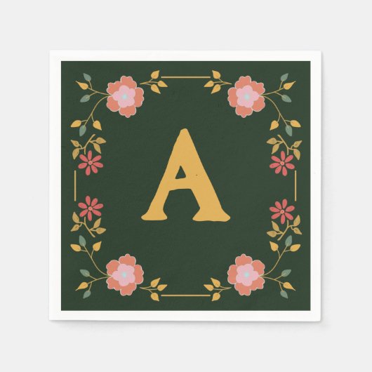 Vintage Cottage Tea Grün Monogramm Serviette (Vorderseite)