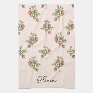 Vintage Cottagecore-Ästhetik Beeren und Blüten Geschirrtuch