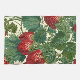 Vintage Cottagecore Botanische Erdbeere Geschirrtuch